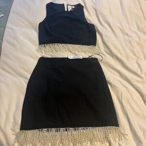 Black beaded crop top and skirt